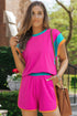 Contrast Trim Cap Sleeve Tee Shorts Set